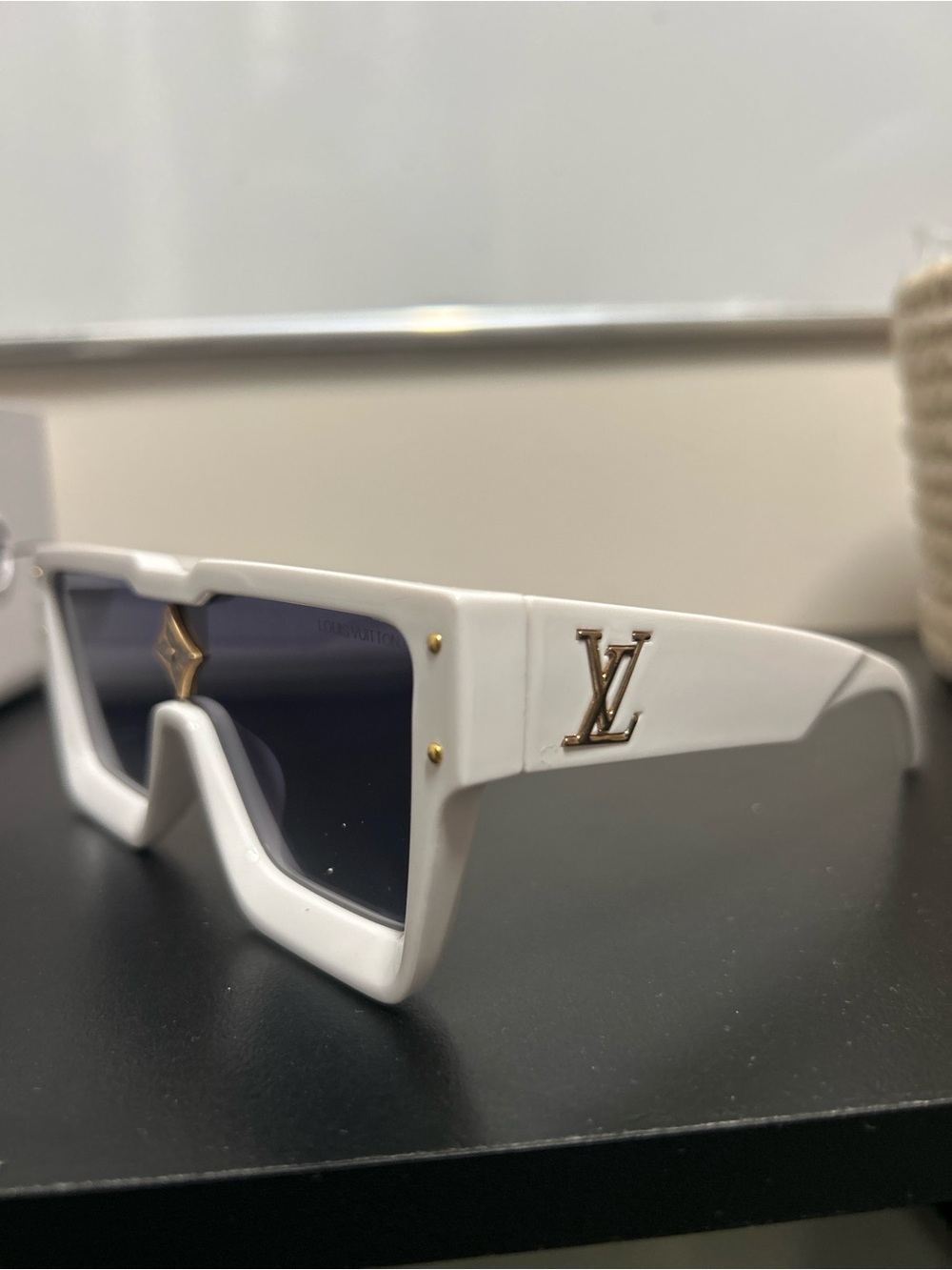 Louis Vuitton White Shield Sunglasses with Gold Accents